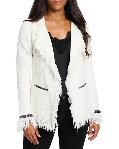 Nic + Zoe Nic+zoe Petite Statement Fringe Mix Knit Jacket In Classic Cream