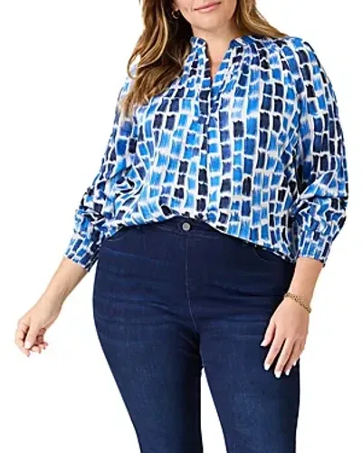 Nic+zoe Plus Brushstroke Blues Top In Blue Multi