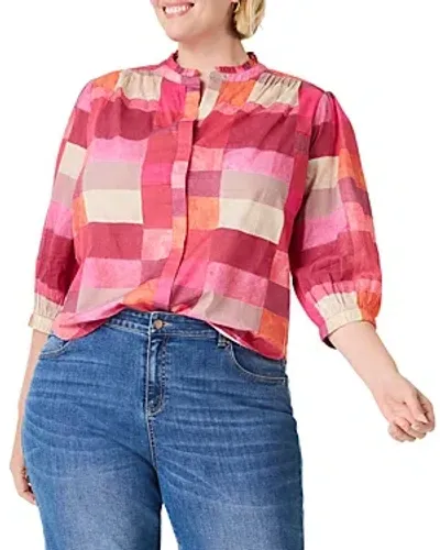 Nic+zoe Plus Sunset Plaid Girlfriend Shirt In Pink Multi