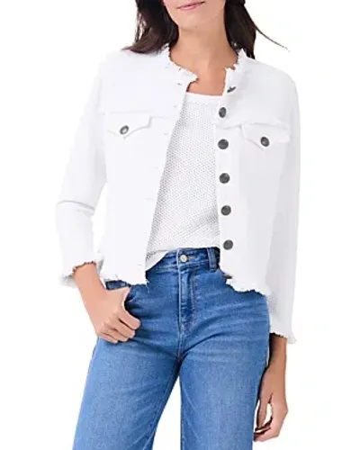 Nic + Zoe Womens Lightweight Fringed Utility Jacket In Paper White