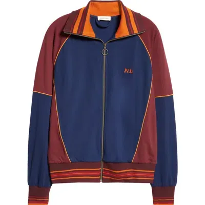 Nicholas Daley Colorblock Cotton Track Top In Navy/burgundy