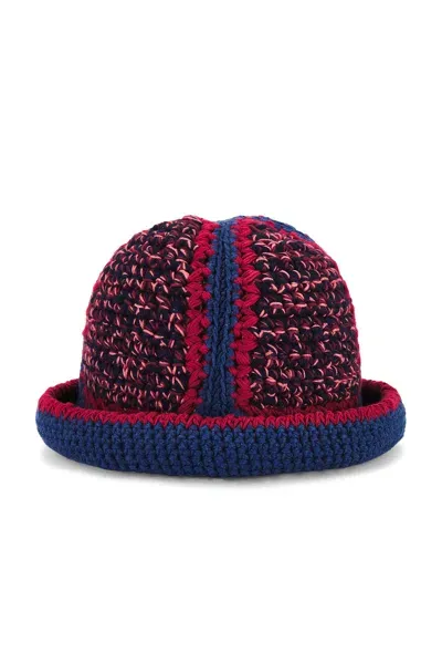 Nicholas Daley Hand Crochet Bucket Hat In Burgundy  Navy  & Sienna