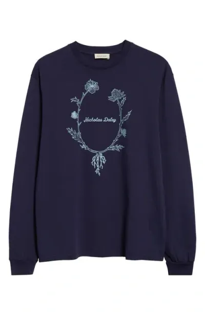 Nicholas Daley Wreath Cotton Graphic T-shirt In Navy