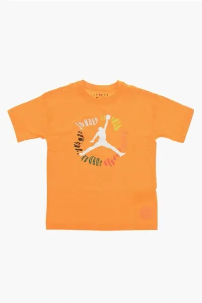 Nike Kids' Air Jordan Crew-neck T-shirt With Front Print In Orange