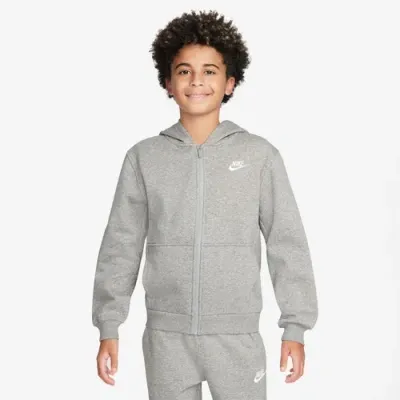 Nike Kids' Boys   Nsw Club Fleece Full-zip Lbr Hoodie In Dark Grey Heather/white