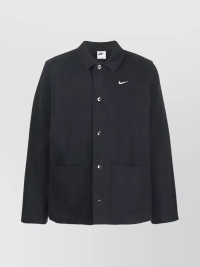 Nike Collared Jacket With Long Sleeves And Front Pockets In Black