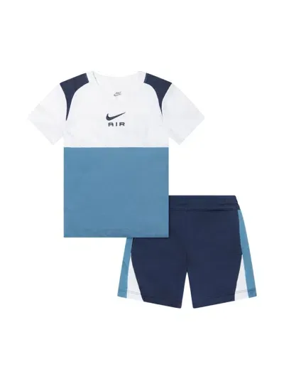 Nike Kids' Colour-block Shorts And T-shirt Set In Blue