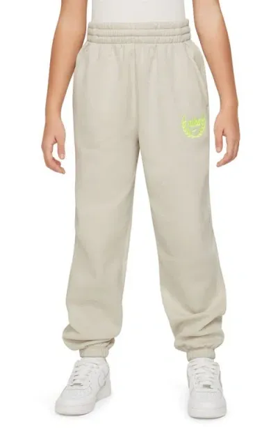 Nike Kids' Club Cotton Blend Fleece Sweatpants In Light Bone/volt