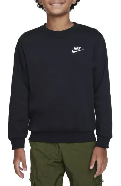 Nike Kids' Club Fleece Crewneck Sweatshirt In Black/white