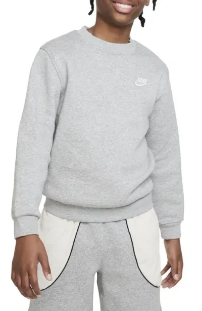 Nike Kids' Club Fleece Crewneck Sweatshirt In Dark Grey Heather/white