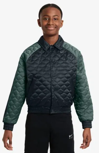 Nike Kids' Culture Of Basketball Repel Quilted Bomber Jacket In Deep Jungle/bicoastal