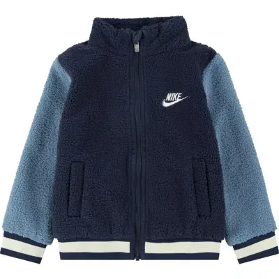 Nike Kids' Faux Shearling Bomber Jacket In Midnight Navy