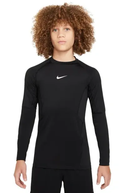 Nike Kids' Pro Dri-fit Long Sleeve Top In Black/white