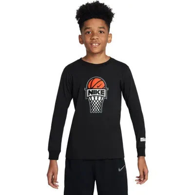 Nike Kids' Sportswear Basketball Long Sleeve Cotton Graphic T-shirt In Black