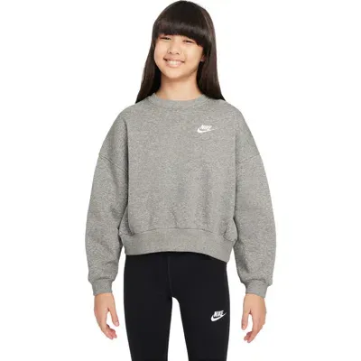 Nike Kids' Sportswear Club Fleece Crewneck Sweatshirt In Dark Grey Heather/white