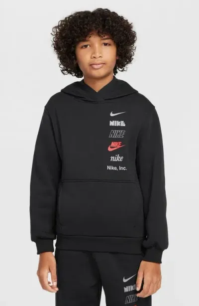 Nike Kids' Sportswear Club Fleece Hoodie In Black/smoke Grey/red