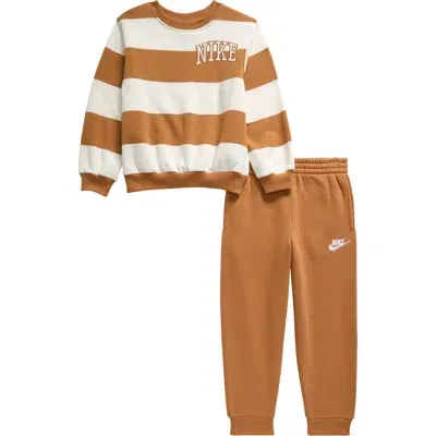 Nike Kids' Sportswear Club Stripe Crewneck Sweatshirt & Joggers Set In Flax