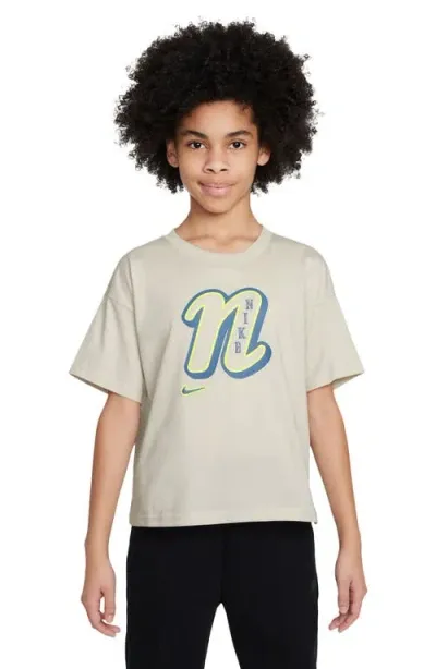 Nike Kids' Big Girls' Sportswear Cotton Crewneck T-shirt In Light Bone