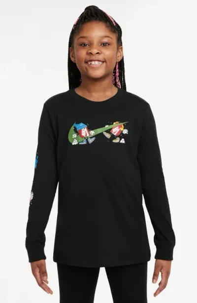 Nike Kids' Sportswear Cotton Long Sleeve Graphic T-shirt In Black