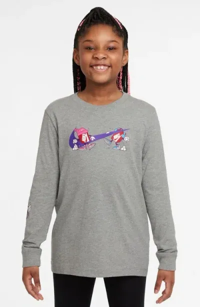 Nike Kids' Sportswear Cotton Long Sleeve Graphic T-shirt In Dark Grey Heather