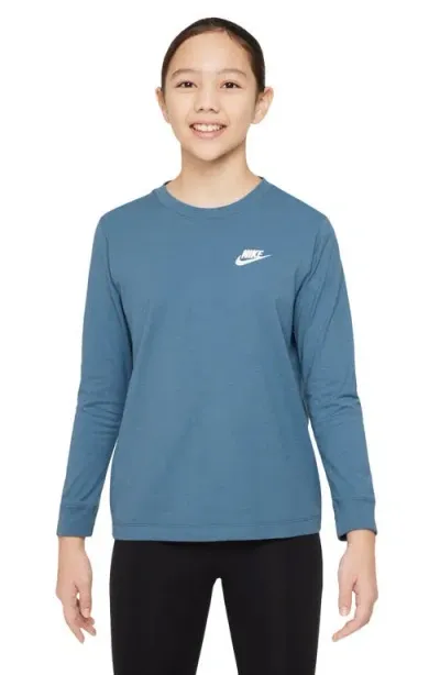 Nike Kids' Sportswear Long Sleeve Cotton T-shirt In Aegean Storm