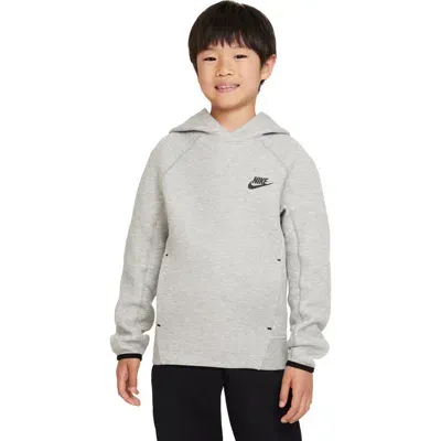 Nike Kids' Big Boys Sportswear Tech Fleece Pullover Hoodie In Dk Grey Heather,black,black