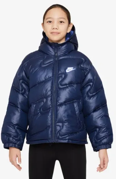 Nike Kids' Sportswear Therma-fit Water Repellent Puffer Jacket In Mid Navy/royal Pulse/white