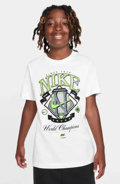 Nike Kids' World Champions Graphic T-shirt In White/volt