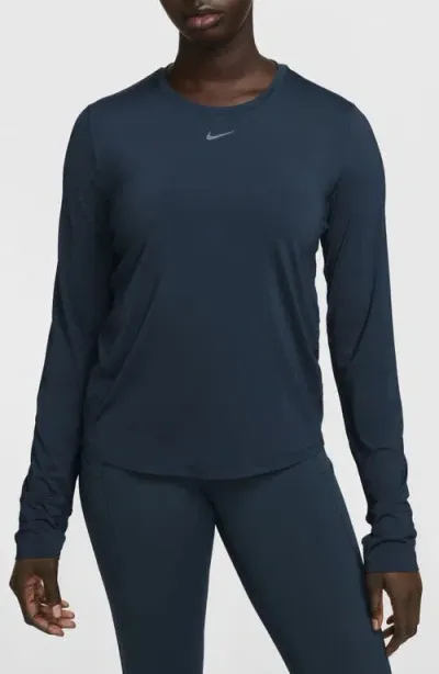 Nike One Classic Dri-fit Long Sleeve Training Top In Armory Navy/black