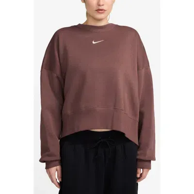 Nike Phoenix Fleece Crewneck Sweatshirt In Brown/sail