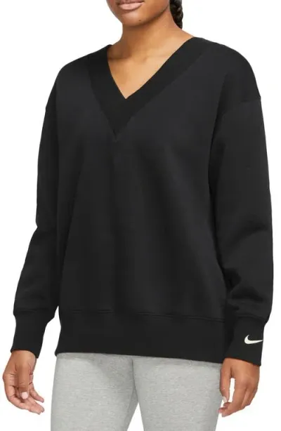 Nike Phoenix Oversize Fleece Sweatshirt In Black/sail