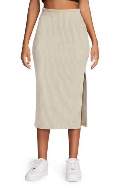 Nike Side Slit Rib Midi Skirt In Brown