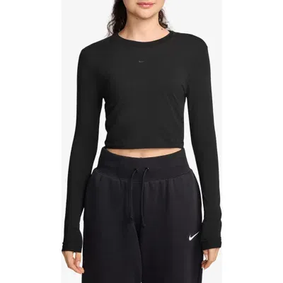 Nike Sportswear Chill Knit Slim Long Sleeve Crop T-shirt In Black