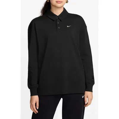 Nike Sportswear Essential Oversize Long Sleeve Polo In Black/sail