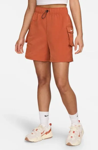 Nike Sportswear Essential Woven High Waist Shorts In Orange