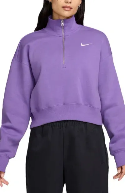 Nike Sportswear Phoenix Fleece Crop Sweatshirt In Black Raspberry/sail