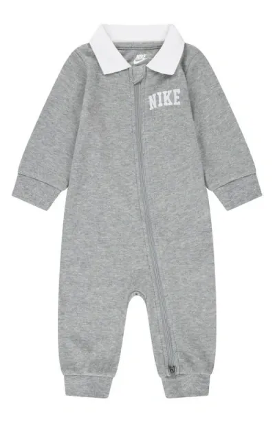 Nike Babies'  Sportswear Polo Cotton Romper In Dark Grey Heather