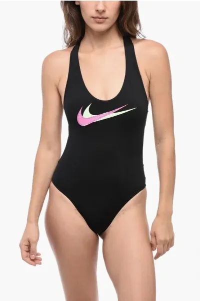 Nike Swim Solid Color One-piece Swimsuit With Crossed Straps In Black