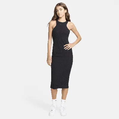 Nike Women's  Sportswear Chill Rib Slim Sleeveless Midi Dress In Black/black 