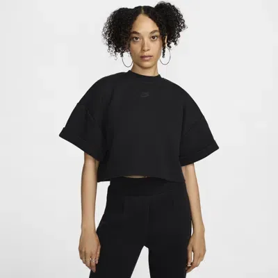 Nike Women's  Sportswear Tech Fleece Oversized Short-sleeve Cropped Top In Black