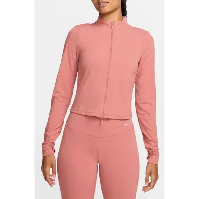 Nike Zenvy Dri-fit Long-sleeve Full Zip Top In Canyon Pink/white