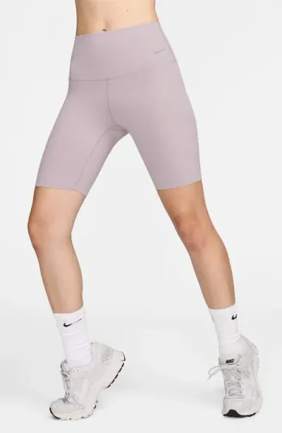 Nike Zenvy Gentle Support High Waist Bike Shorts In Light Violet Ore/black