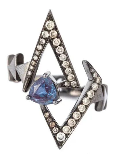 Nikos Koulis Geometric Sapphire And Diamond Ring In Metallic