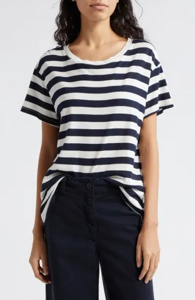 Nili Lotan Brady Stripe Cotton T-shirt In Dark Navy Stripe