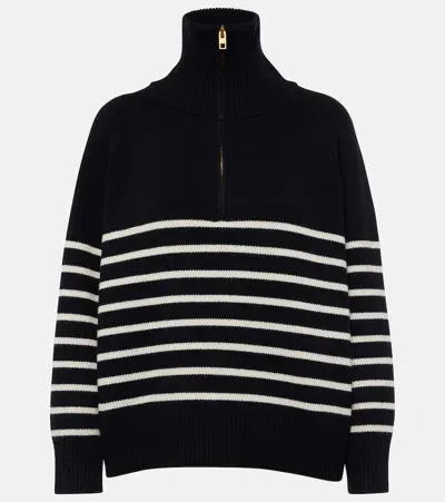 Nili Lotan Ganze Striped Cashmere Half-zip Sweater In Navy/ivory