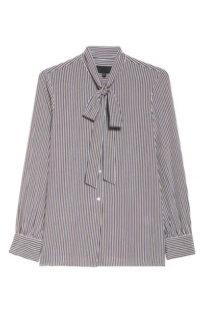 Nili Lotan Irina Stripe Tie Neck Silk Button-up Shirt In Multicoloured