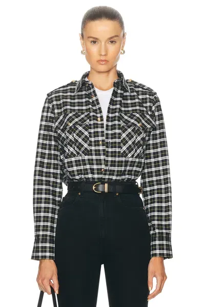 Nili Lotan Jeanette Top In Black & Green Plaid