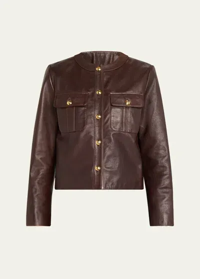 Nili Lotan Kitra Collarless Calf Leather Jacket In Brown