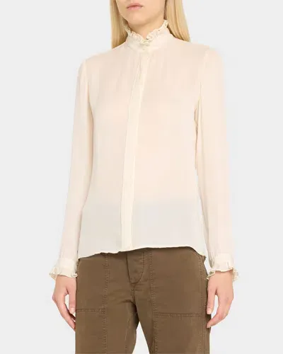 Nili Lotan Orin Silk Frilled-collar Shirt In Ivory