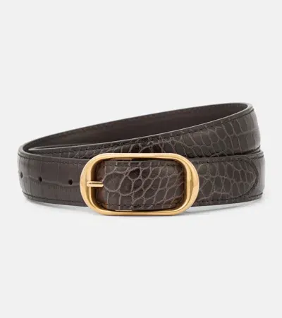 Nili Lotan Reine Croc-effect Patent Leather Belt In Brown